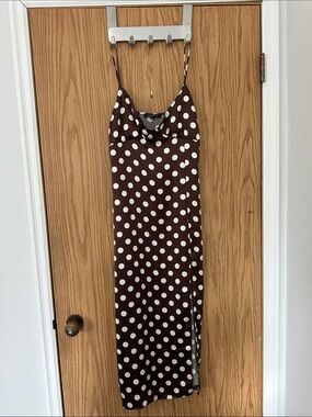 Dynamite Brown & White Polka Dot Maxi Slip Dress
